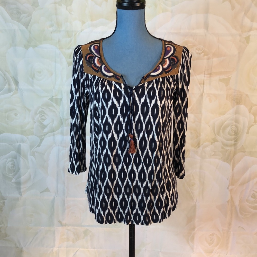 A Common Thread print tunic w embellished yoke  S